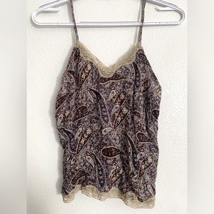 90s Y2K St. John’s Bay Paisley Blue and Brown Lace Cami Top Babydoll size M